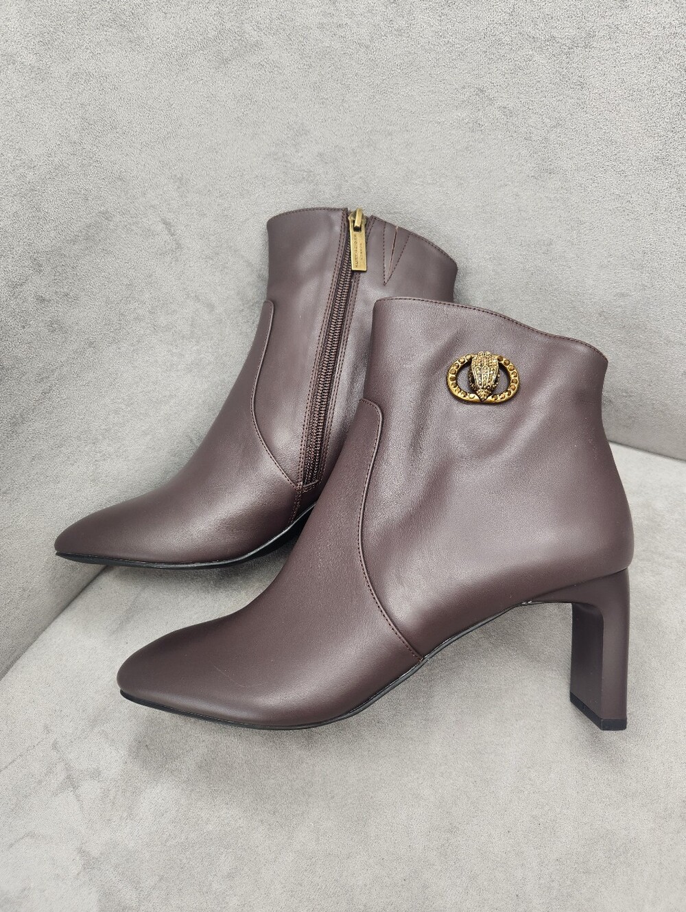 Kurt Geiger Heeled Booties 9.5 Mocha Mousse Leather Chelsea Square Toe New $235